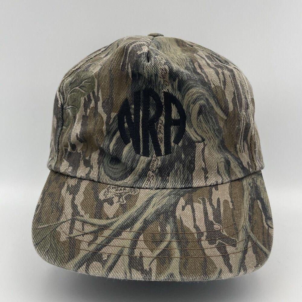 Vintage Mossy Oak NRA Camo Hat Cap Snapback Embroidered Logo Hunting USA 80s 90s